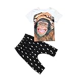 Kunton 乳幼児の かわいい赤ちゃん半袖猿ライトニングプリントトップTシャツ+パンツ2点セット (3T/110)