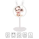 7倍拡大鏡両面LED光ライトミラー、調節可能な明るさスマートタッチボタン3dウサギデスクトップメイクアップミラーwith USB充電