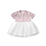 夏ベイビー服 女の子ワンピース Pojour 1-6歳キッズ用かわいいチュールカットソードレス 子供ギフト 綿 通気 ピンク（90cm）