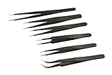 SE TW-7WB Black Oxidized Non-Magnetic Tweezers Set with Wooden Storage Box, 6-Piece [並行輸入品]