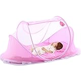 ベビー用蚊帳ベッド ベビー蚊帳折りたたみ式蚊帳 ムカデや蚊 対策に/ワンタッチ/子供用ワンタッチ蚊帳 キッズ/ベビー コンパクト/収納 折りたたみ (ピンク)