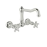 Rohl A1456XPN-2 Country Kitchen Wall Mounted Bridge Faucet with Five Spoke Handles, Polished Nickel 