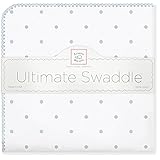 SwaddleDesigns Ultimate Swaddle Blanket, Made in USA, Premium Cotton Flannel, Pastel Blue and Sterli