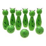 uxcell　子供用　おもちゃ　6つカエル型瓶　3つのボール付き　木材製　小型　グリーン