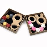 Kissteether 2pcs ベビーテザーカスタムオーガニック木製の動物は、遊ぶジムおもちゃ赤ちゃん歯があるおもちゃシリコーンテイザー BPA無料DIY赤ちゃん歯があるおもちゃ (色 8)