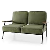 ソファ 2.5人掛け 2人掛け ベンチソファ スチールフレーム 肘置き ポケットコイル ファブリック オリーブ