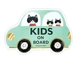 pienihoho いとまみきオリジナルイラスト カーマグネット KIDS ON BOARD 13×8.6cm セーフティサイン 乗車中プレート 動物家族車型イラストシリーズ (マグネット, ねこの家族 KIDS)