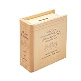 book-like木製お金ボックス – with洗礼式彫刻 – Angels Motif – 標準 – Birchwoodお金ボックスを寄付のベビー – Piggy Bank for Boys and