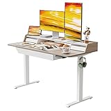 FEZIBO 昇降デスク スタンディングデスク 幅140cm*奥行き60cm 電動昇降式 上下昇降 斜め引き出し ナチュラル