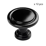 IQUALITE Zinc Alloy Cabinet Hardware Round Knob - 1-1/4" Diameter - 12 Pack Black [並行輸入品]