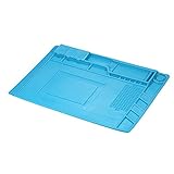 KKmoon シリコーン 断熱パッド 49x35cm 500℃耐熱 作業マット 高温保守作業 溶接 修理 半田ゴテ ラミネート加工機 気泡除去器適応 マグネット付き グレー (ブル 45x30cm)