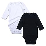 長袖ボディースーツ カバーオール 長袖 ロンパース 肌着 女の子 男の子 ベビー 新生児 赤ちゃん 無地 秋冬用 2枚セット (9-12ヶ月(72-78cm), ホワイト*ブラック)