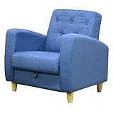 ソファー 【1人掛け】 ファブリック地 座面下収納 肘付き 北欧風 ブルー(青)