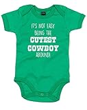 (一番可愛いカウボーイでいるのも楽ではない。) It's Not Easy Being The Cutest Cowboy Around, プリント　ベビースーツ - グリーン/白 12-18 ヶ月