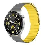 [MokaZii] 22mm バンド Huawei Watch Ultimate 2/GT 6 46mm/6 Pro/GT 5/5 Pro/4/4 Pro 対応 磁気付き シリコン 柔らしい 替えスポーツバンド 長さ調節可能 耐久性 交換ベルト コンパチブル Huawei Watch 5 46mm/4/4 Pro/Buds/Ultimate (グレー/イエロー)