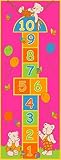 ChampionラグFun KidsラグHopscotch滑り止めラグピンククマとバルーン2.5 ft. by 7 ft。遊びマットピンク明るいカラフル鮮やかな色