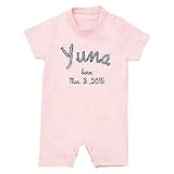 名前入り 半袖 ロンパース [HR153] 80cm ライトピンク×グレーロゴ 出産祝い 誕生日 プレゼント おしゃれな 名入れ ベビー服