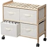 リリーワゴンチェスト 天然杉×ポリエステル 幅59×奥行28×高さ55cm 2段 4杯 幅59cm ワイド リビング 衣類収納 小物入れ [木目]