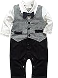（ルノン）Lunon ベビー フォーマル ベビー服 男の子 80 90 95 ロンパース 長袖 セットアップ 蝶ネクタイ セレモニー 結婚式 パーティー コスチューム (80, 格子柄)