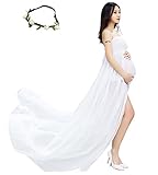 M & G Houseマタニティフロント分割半透明シフォン写真撮影プロップ、ガウンセクシーな妊婦レディースマキシドレス カラー: ホワイト