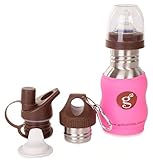 IMPROVED! G2 WAVE Stainless Steel Grow Bottle System With Silicone Sleeve in Pink by Goo-Goo Baby [並