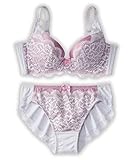 [ニッセン] インナーセット 脇高編レースブラジャー・ショーツセット（トリンプ） シュガーシルバー×ピンクライラック C75/M