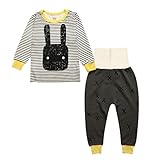 (ウォ２U)Woo2u 男の子 子供 女の子 ガールズ 可愛い 動物柄 長袖 ジャージ シャツ ロング丈パンツ カジュアル ズボン スウェット パジャマ 寝間着 チュニック 上着 2点セット 黄色 1