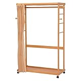 カーテン付きハンガーラック 衣類収納 【幅112cm ナチュラル】 木製 収納棚 サイドフック キャスター付き VR-7135NA