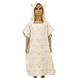 Kanemt フード付き　バスタオル　子供　ベビー　タオル おくるみ　動物柄　可愛い 4重ガーゼ 出産祝い　イエロー