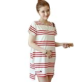 秋色 ワンピース レディースマタニティーストライプ長袖ドレス妊娠中の女性のドレス (M, レッドストライプ)