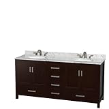 Wyndham Collection Sheffield 72 inch Double Bathroom Vanity in Espresso White Carrera Marble Counter