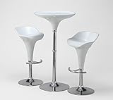 円形バーハイテーブル(111cm高）3点セット つやあり　ホワイト（白）ガス圧昇降バーチェア2脚付き