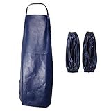 Fenteer 3点セット　工業　加工用　エプロン　ホーム　キッチン　調理　エプロンドレス　と　袖　カフ　全２色選べる - 濃紺