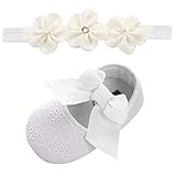 EOZY ベビー ヘアバンド ファーストシューズ 2点セット 可愛い 女児用 赤ちゃん 花髪飾り リボン付き ベビーシューズ 出産祝い プレゼント 写真撮影記念 18 B