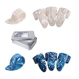 MEDUSHASHA ギター用サムピック【8枚セット】 セルロギターピック 親指2個/人差し指ピック6個 指保護用具セット 初心者 ギターフィンガーピック ウクレレ用の親指と指のピック （2カラー）