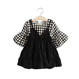 FEVON　ワンピース　子供服　女の子　ドレス　ベビー　キッズ　チェック柄　フェイクレイヤード　キャミ　ラッパ袖　ふんわり　可愛い　エレガント フォーマル　春　夏　秋　赤ちゃん　出産祝い　入学式　七五