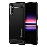 【Spigen】 Xperia 5 ケース [ SO-01M / SOV41 ] ストラップホール TPU 耐衝撃 米軍MIL規格取得 衝撃吸収 指紋防止 ラギッド・アーマー ACS00369 (マット・ブラック)