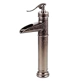 Fuloon　バスルーム・キッチン用　洗面用　蛇口　冷熱スイッチ付き　銅　34.5cm　水流量5.7 L/min　クラシック・アンティーク　黒・銅色　レトロ　シングルレバー混合栓 (銅色)