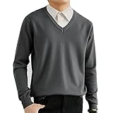 Beylimcy セーター メンズ Vネック ビジネス クルーネック ニット インナーシャツ ハイネック 無地 春秋冬 カジュアル トップス 大きいサイズ Bey05 (3XL, ダークグレー)