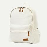 大容量 シンプル ロゴ リュックサック A4サイズ PC 収納可 キャンバス 地 男女兼用 高校生 バックパック マザーバッグにも 選べるカラー (ホワイト)