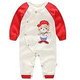 エルフ ベビー(Fairy Baby)ベビーロンパースカバーオール 可愛い動物プリント 四季兼用 6M(レッド)
