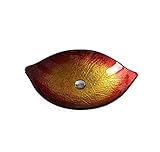 JinYuZe ホットメルトレッド＆ゴールド葉の型強化ガラス容器シンクと滝の蛇口セット 洗面ボウル　洗面器