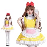 [FULINE] メンズ メイド服 ハロウィン 大きいサイズ メイド 女装 半袖 ショート丈 可愛いメイド 萌え 喫茶店 こすぷれ イベント パーティー 学園祭 撮影 配信 イエロー 2XL