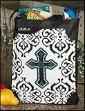 Gothic Cross Design 16" Nylon Womens Large Gusset Bottom Purse Tote Bag for School or Groceries by C