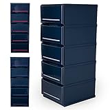 収納ケース チェスト 木天板 ハイブリッド天板 色分けプレート付 帯電処理 角丸加工 幅35 5段 ダークブルー
