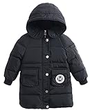 Roffatide 子供の 暖かい 厚い フード付き ダウンジャケット 綿服 キッズ ウィンターコート 防風 ミッドロング ガールズボーイズ ブラック サイズ 110