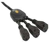 Accell PowerSquid Jr. Outlet Multiplier - Grounded Extension Cord Power Strip - Black 3 Outlets 3-Fo
