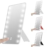 タッチ折りたたみ式LED照明付き化粧台ミラーライト、Oenbopoスマートタッチキックスタンド16led Lighted Vanityミラーメイクアップコスメティックカウンタートップコードレステーブル