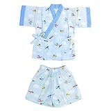 【80cm】「空飛ぶ乗り物」男の子用 日本製 やわらか二重ガーゼ甚平