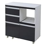 キッチン用品 ワゴン キャスター付 鏡面カウンターワゴン 80cm幅 サイズ：ブラック